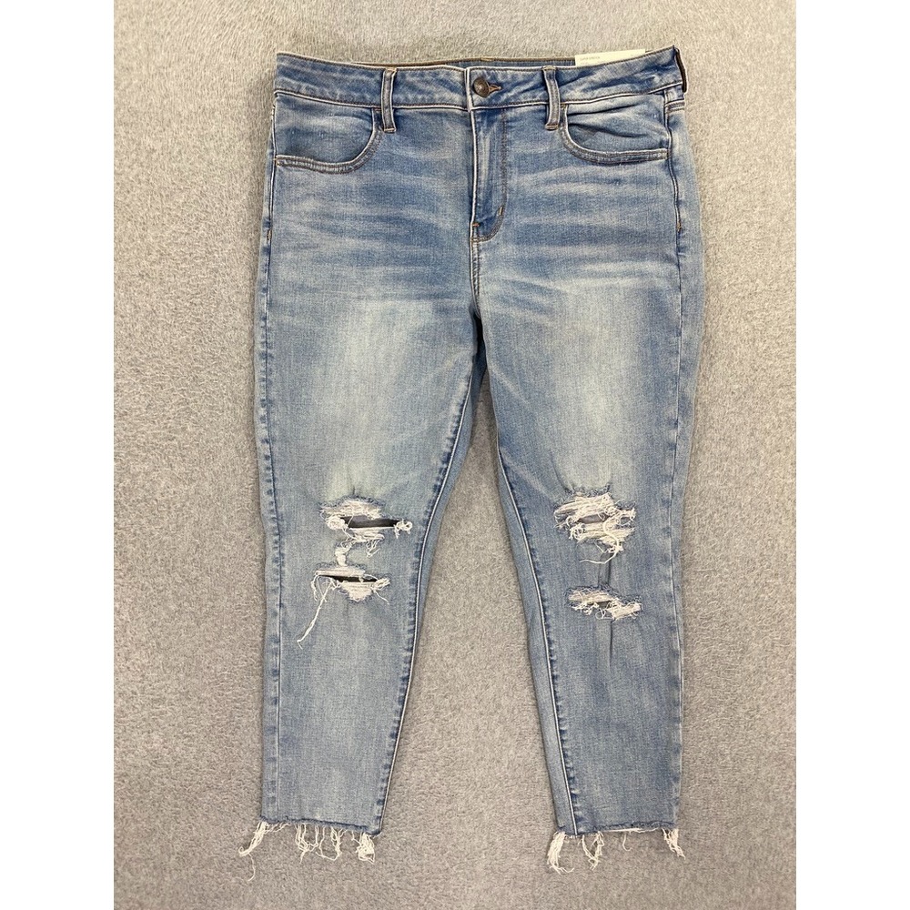 American Eagle Jeans Womens 14/XS Blue Super Stretch Mid Rise Ripped Jegging NWT